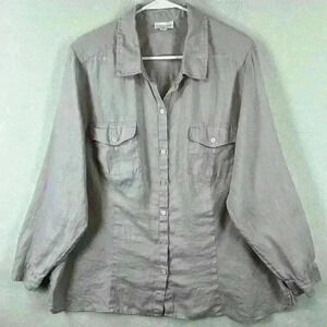J. Jill Love Linen Lavender Blouse Women’s Sz 2X Long Sleeves Button F…